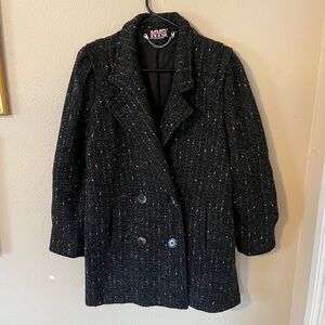90's Vintage New York Girl Black Tweed Double Breasted Coat Size 12